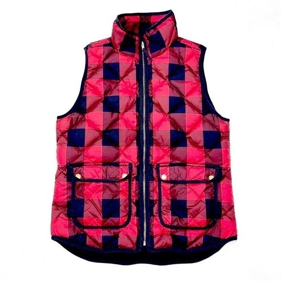 J. Crew Jackets & Blazers - J Crew Woman Excursion Quilted Buffalo Black Red Checker Vest Size S